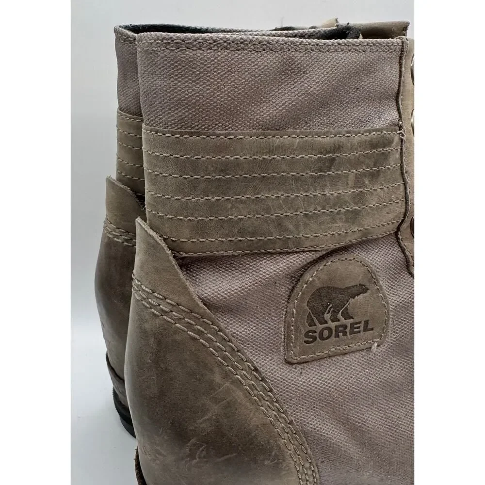 Sorel Gray Lexie Wedge Boots Women's Size‎ 10 NL3046 EUC Grey Pink Lace